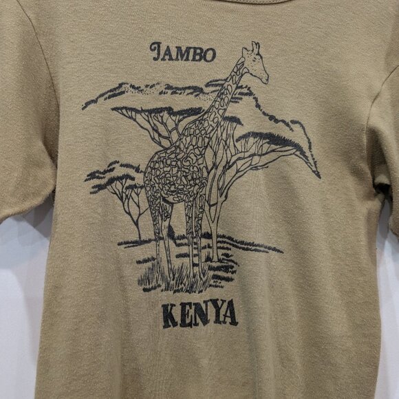 Vintage 70s Jambo Kenya Giraffe T-shirt Single Stitch Women's Small Medium - Picture 2 of 4